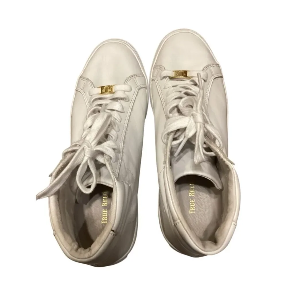 True Religion Mens Leather White Mid Trainers Sneakers Shoes size 7
